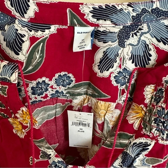 NWT Old Navy Plus size 3X Red Floral Rayon Blouse Top Fall Tassel Tie Boho New - Picture 4 of 5